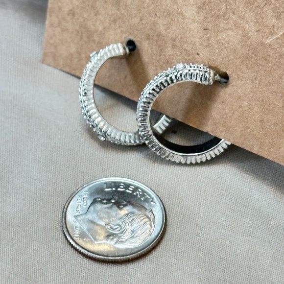 2/$15 Silver tone hoop earrings w/3round crystal stones on each hoop spaced out - Picture 7 of 15